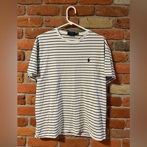 Polo Ralph Lauren Men's Navy and White Striped Tee. Medium